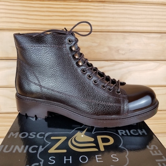 Men's 100% Genuine Leather Brown Ankle Boots by Paul Branco Side Zip Lace-up 11M - Picture 9 of 13